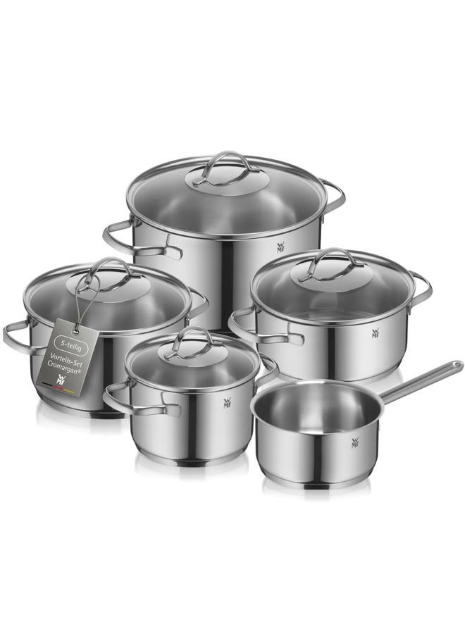 WMF Provence Plus 5-Piece Induction Saucepan Set with Glass Lid, Polished Cromargan Stainless Steel, Saucepan Set, Uncoated - Image 1